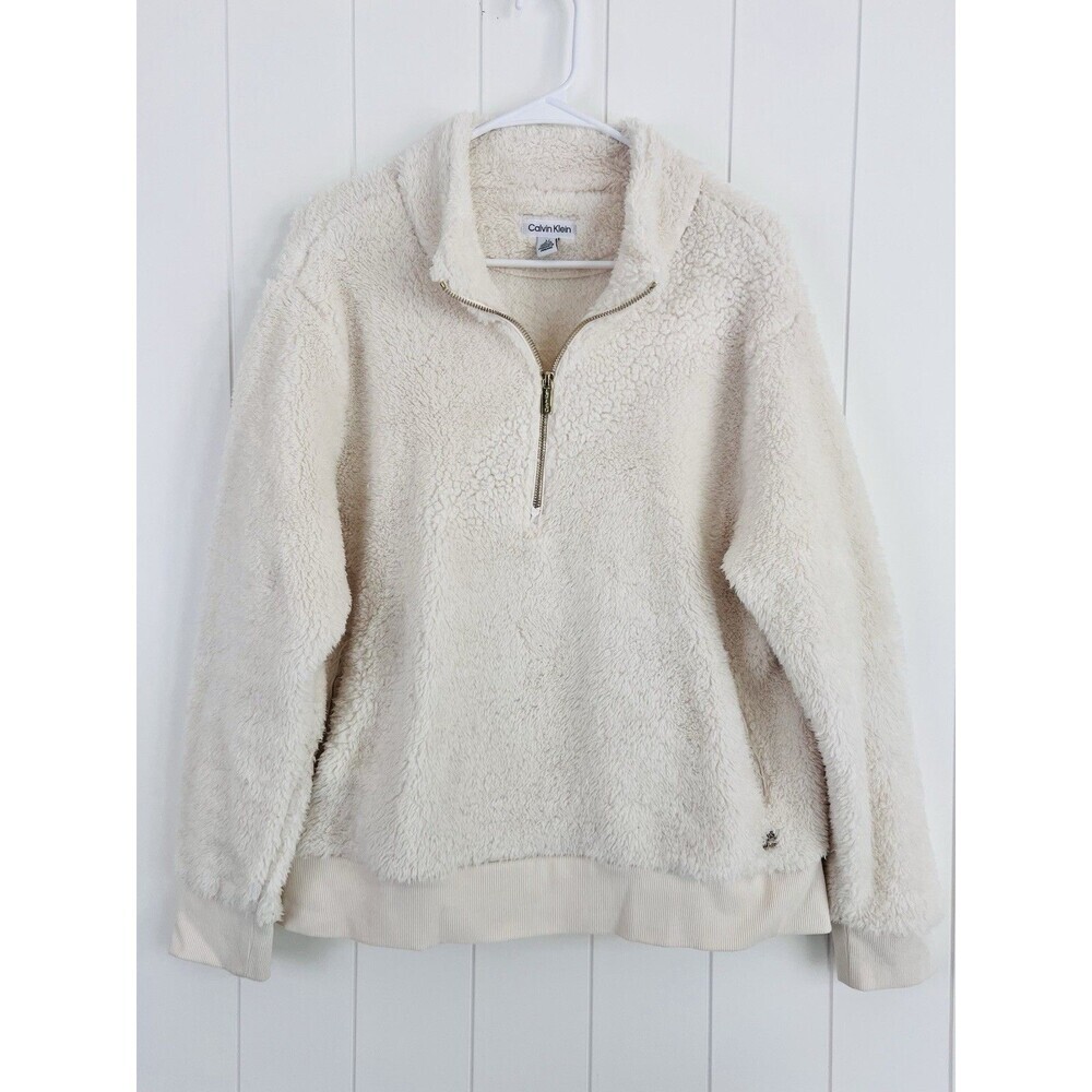 Calvin Klein Fleece Soft Sherpa Pocketed Cozy Pullover Quiet Luxury Size Medium